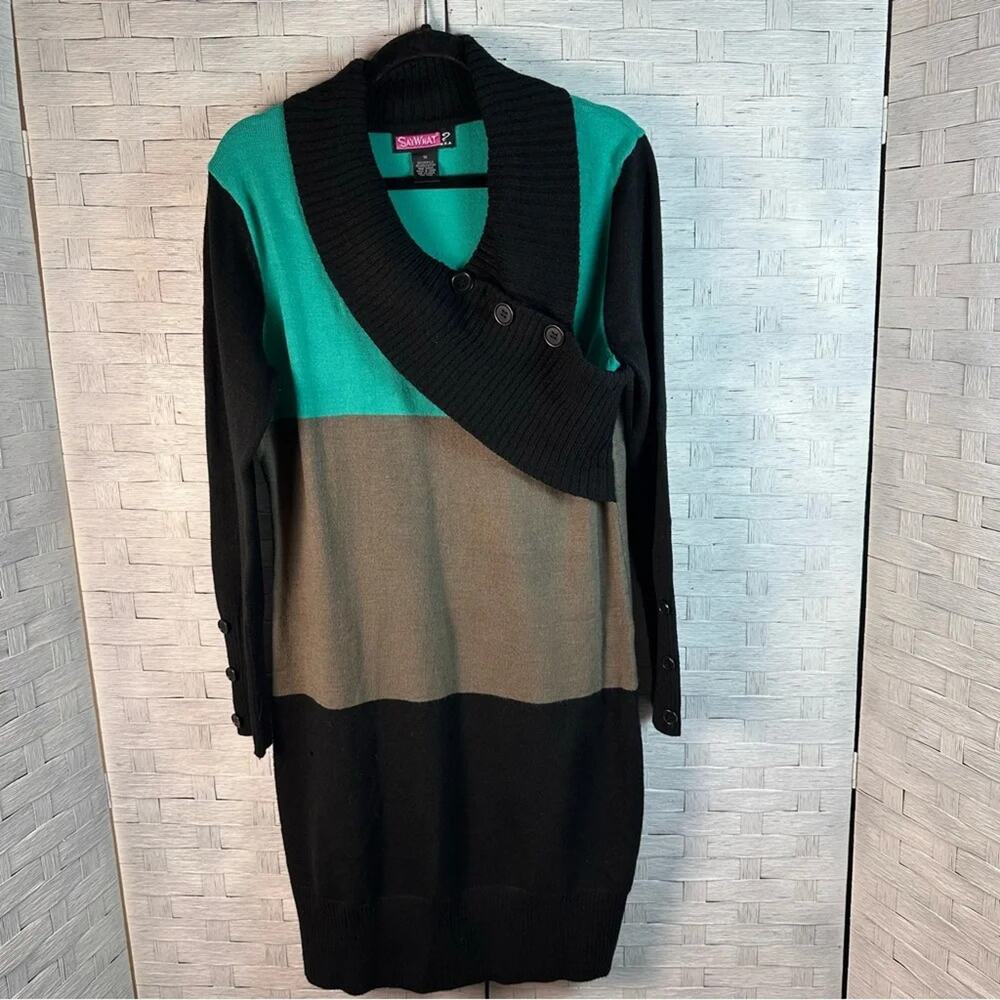 Say What? Womens Sweater dress‎ color blocked modern minimalist winter plus size